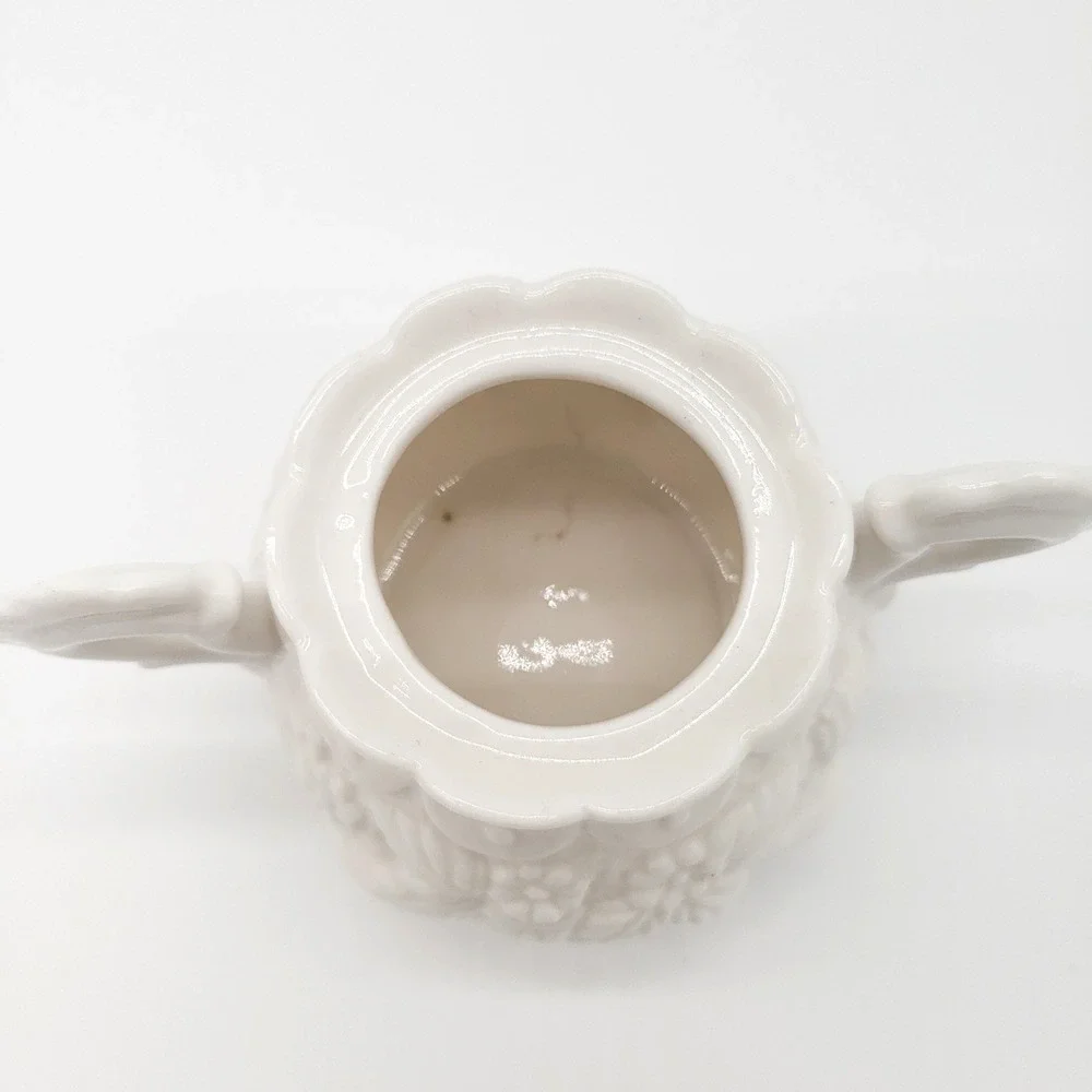Cottagecore Embossed White Porcelain Small Teapot & Sugar Bowl Floral Vintage